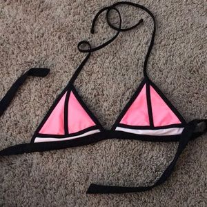 Pink color block triangle bikini top